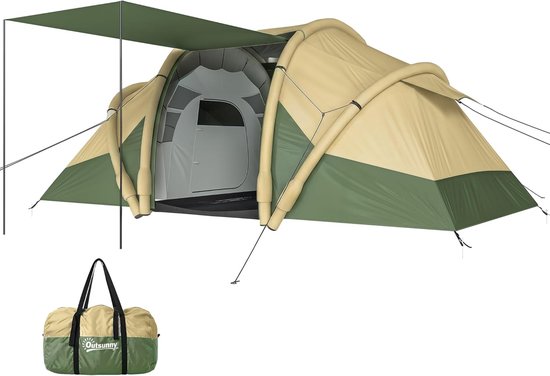 Opblaasbare campingtent - Luchttent gezinstent - Kamperen met gezin - Snelle installatie - 4 persoons - Groen
