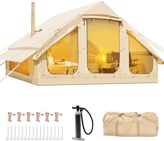 Opblaasbare Campingtent - voor 4-6 Personen - met Snelle Opbouw en Waterdichte Bescherming - Camping - Famillietent van Merkloos
