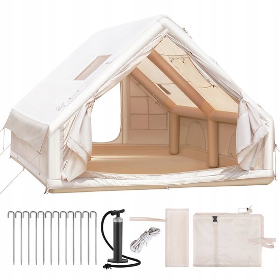 Opblaasbare Campingtent - Voor 6 tot 8 Personen - 12m² met 2 Dakramen - Snelle Opbouw - Familie Tent voor Festival en Vakantie van Merkloos