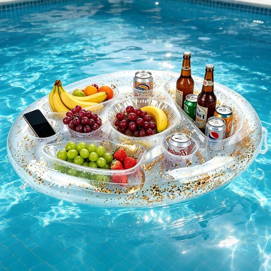 Opblaasbare drankhouder - Drijvend dienblad - Wateractiviteiten genieten - Grote capaciteit 8 gaten - 50 x 70 cm - Helder