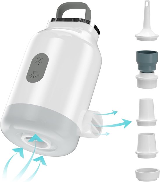 Opblaasbare elektrische luchtpomp, 3000 mAh USB draagbare oplaadbare mini luchtkussenpomp met LED-kampeerlicht voor luchtkussenbank, zwembadvlot, opblaasbaar zwembadvlotbedboot speelgoed, vacuümzak van Dreizack