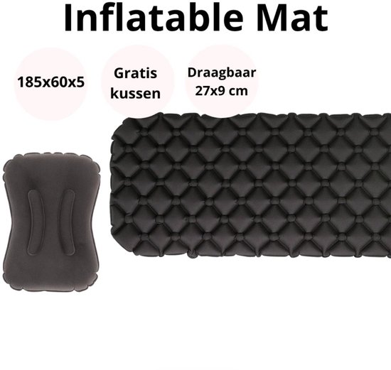 Opblaasbare Enkele Slaapmat - Ultralicht en Compact - 65 cm Dik - Ideaal voor Wandelen en Kamperen