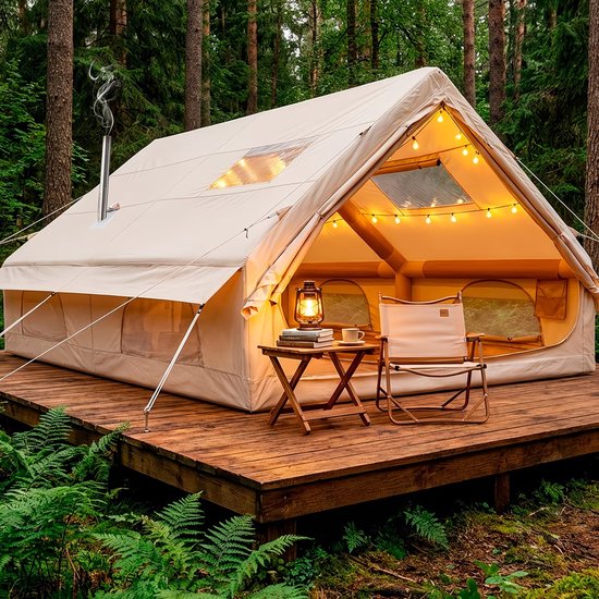 Opblaasbare Glamping Tent met Dakraam – Luxe Familietent voor 4-8 Personen