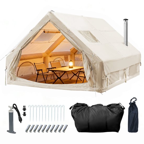 Opblaasbare Glamping Tent voor 4 Personen – Beige, 300 × 400 × 210 cm van Merkloos