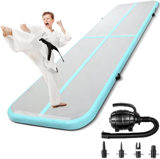 Opblaasbare Gymnastiek Mat - Luchtmat Turnen - Thuis Sporten - Antislip Schokabsorberend - 300 x 100 x 10 cm - Turkoois