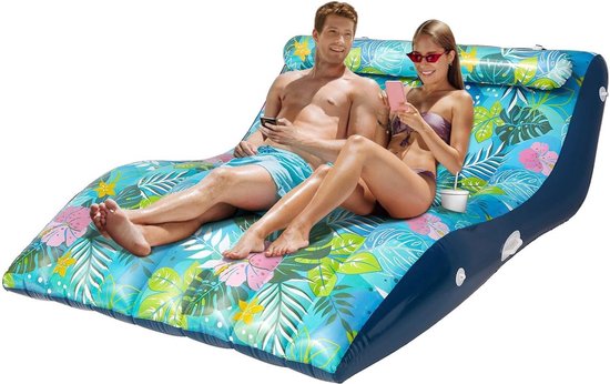 Opblaasbare hangmat voor volwassenen - zwembad luchtmatras zee - 1-2 personen - handgrepen bekerhouder rugleuning - strand waterhangmat van Merkloos