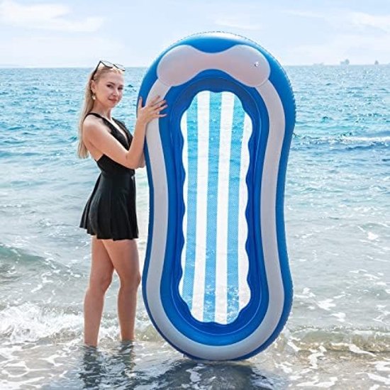 Opblaasbare Hangmat voor zwembad, Drijvende Matras, Zwembadstoel, Gigantische Aqua Opblaasbare Drijver van net, Drijvend Bed, Sofa voor Volwassenen en Kinderen (Strepen, 165 x 75 cm) van AquaMonastery