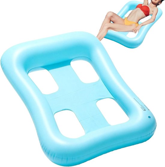 Opblaasbare Hangmat - Waterligstoel Vlot - Ontspannen op water - Geventileerde zonnebad-ondersteuning - 90 x 120 cm - Lichtblauw