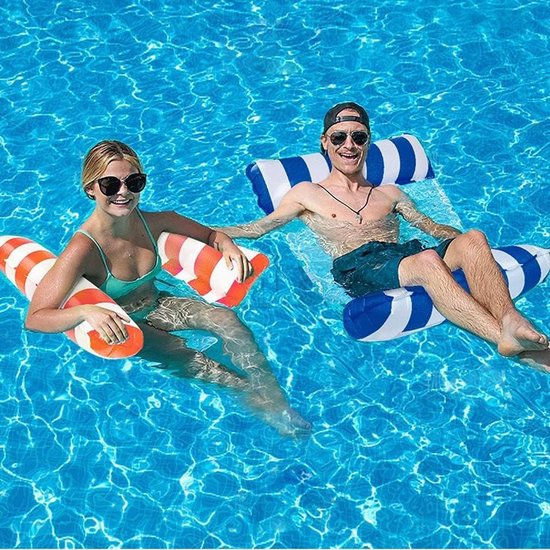 Opblaasbare Hangmat - Zwembad Luchtbed - Ontspannen in Water - 4-in-1 Multifunctioneel - 127 x 70 cm - Blauw Oranje