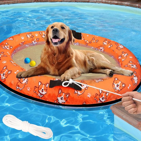 Opblaasbare Hondenzwembad - Drijvende Mat - Waterpret Huisdier - Huisdiervriendelijk Materiaal - 50 x 29 Inch - Oranje