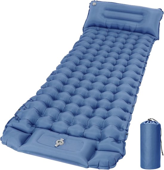 Opblaasbare isomat, camping-isolatiemat, geschikt voor kamperen, strand, wandelen, ingebouwde voetpomp, comfortabel en gemakkelijk te transporteren, marineblauw van Merkloos