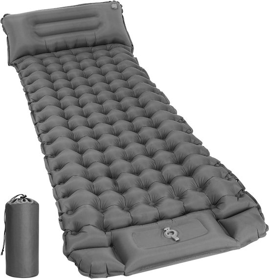 Opblaasbare Isomat - Camping Slaapmat - Comfortabel Kamperen - Ingebouwde Voetpomp - 200 x 67 cm - Grijs