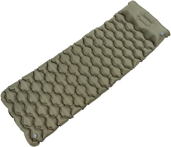 Opblaasbare Isomat - Luchtbed Kamperen - Comfortabel Slapen - Geïntegreerd Hoofdeinde - 190 x 68 cm - Olijfgroen