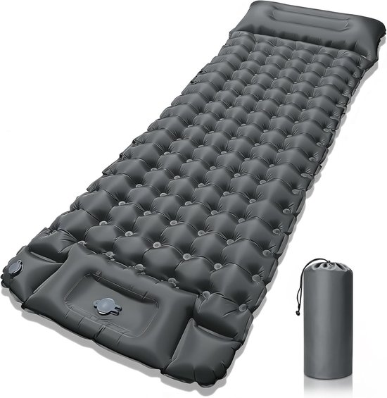 Opblaasbare Kampeermat met Voetpomp en Ingebouwd Kussen - 195x70cm, Waterdichte Luchtmatras voor Kamperen en Reizen
