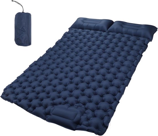 Opblaasbare Kampeermat - Nylon Slaapmat - Buiten Kamperen - Snel Opblazen Voetpedaal - 125 x 196 cm - Marineblauw