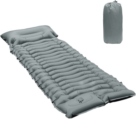 Opblaasbare kampeerslaapmat - Kampeerluchtbed met voetpomp en kussen - Klein pakket opblaasbaar matras compact en lichtgewicht - Geschikt voor buiten - 190 * 68 * 10 cm -Grijs van Lunelax