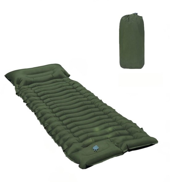 Opblaasbare kampeerslaapmat - Kampeerluchtbed met voetpomp en kussen - Klein pakket opblaasbaar matras compact en lichtgewicht - Geschikt voor buiten - 190 * 68 * 10 cm -Groen van Forceatt