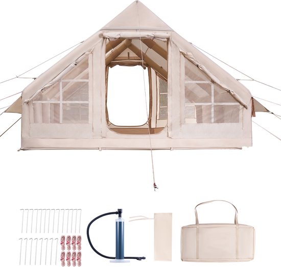 Opblaasbare Kampeertent voor 5-8 Personen, Snel Op Te Zetten met Handpomp, Slijtvast 300d Oxford Doek, Inclusief Vier Praktische Opbergtassen voor Transport van Lumaland