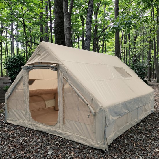 Opblaasbare Kampeertent voor 6-8 Personen, Snel Op Te Zetten met Handpomp, 4-Seizoenentent Van 300d Oxford Stof met Ovenaansluiting, Gaasramen En Praktische Opbergtas van Merkloos