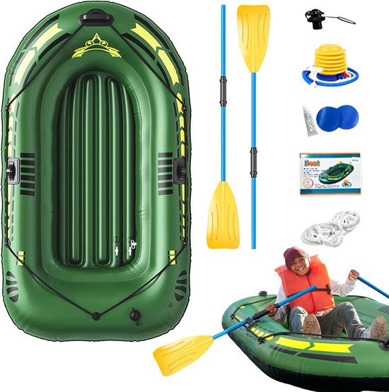 Opblaasbare Kano - Waterboot Kajak - Vissen Recreatie - Compleet met pomp - 192x113x40 cm - Leger Groen