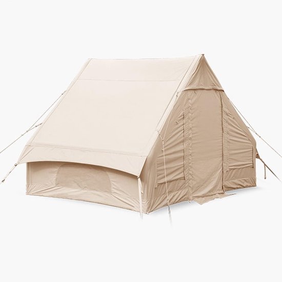Opblaasbare Katoenen Tent – Luxe Outdoor Camping Cabin Tent met Pomp – 4-Seizoenen Waterdichte Canvas Tent zonder Stokken – 3-4 Personen – 210×300×200 cm – Khaki van Skandika
