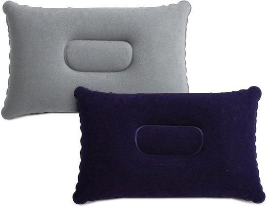 Opblaasbare kussens voor kamperen en reizen - Set van 2 - Grijs en marineblauw - Comfortabel en compact