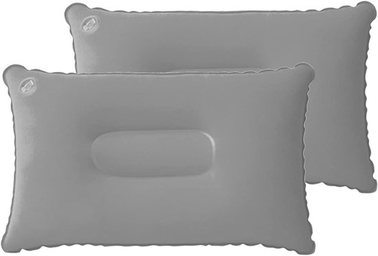 Opblaasbare kussens voor reizen en kamperen - Set van 2 - Hoogte verstelbaar - Draagbaar en multifunctioneel - Ideaal voor outdoor activiteiten - Grijs van Merkloos