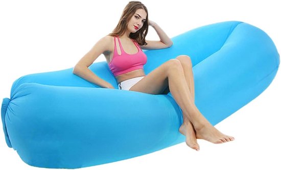 Opblaasbare ligstoel - Luchtbank matras - Kamperen strand zwemmen - Geen pomp nodig - 150 x 60 cm - Blauw