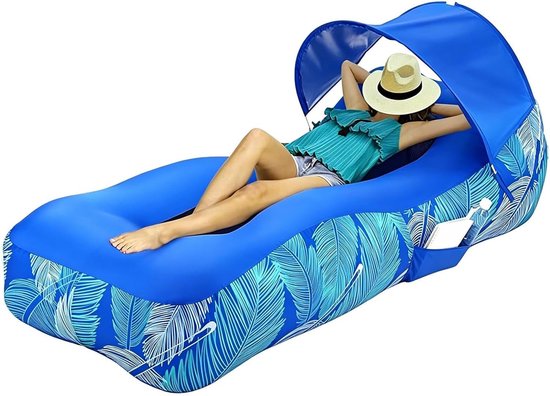 Opblaasbare Ligstoel - Luchtbed Lounger - Buiten Ontspannen - Zonder Pomp Op te Blazen - 190x75x55cm - Klein Blauw