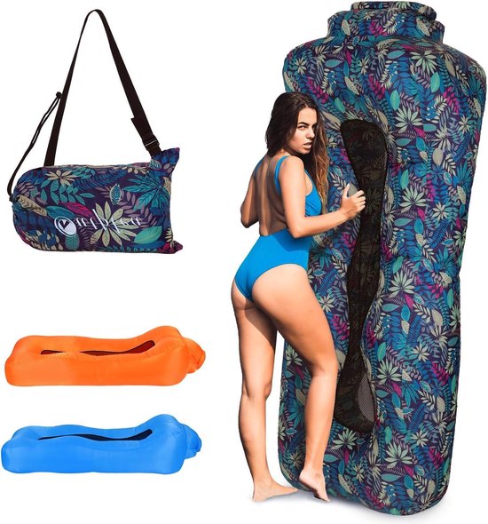 Opblaasbare ligstoel met mesh-rug voor zwembad en strand reizen - Tropisch blauw van Aqua