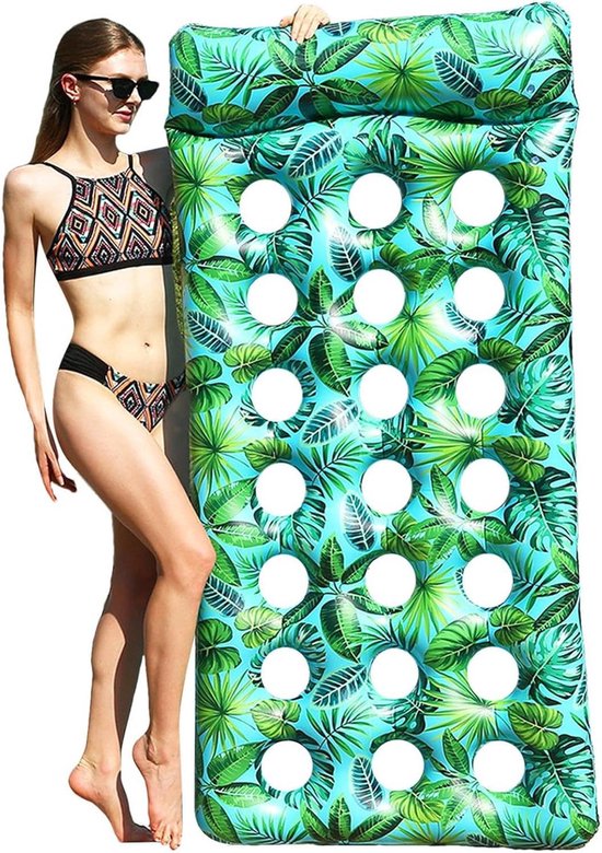 Opblaasbare Ligstoel - Waterhangmat Zwembaddrijver - Ontspannen op Water - 21 Koelgaten - 150 x 86 cm - Groen
