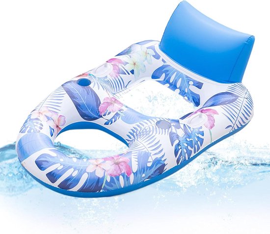 Opblaasbare ligstoel - Watermatras Vlot - Ontspannen op water - Veilig milieuvriendelijk pvc - 142 x 82 cm - Blauw bladpatroon