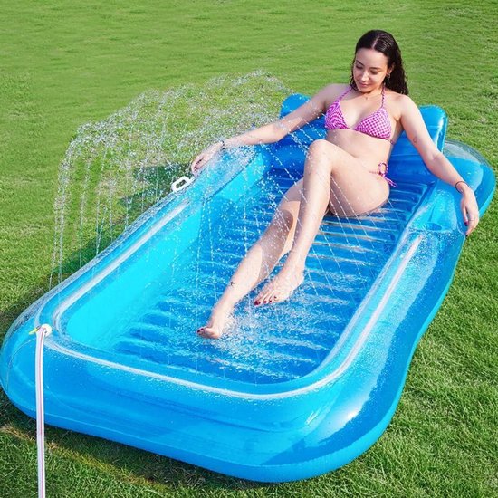 Opblaasbare Ligstoel - Zonnebad Vlotter - Ontspannen in Water - Ingebouwde Sproeier - 195 x 122 cm - Blauw