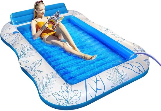 Opblaasbare ligstoel - Zwemband lounge - Ontspannen aan water - Geïntegreerde bekerhouders - 190 x 120 cm - Blauw