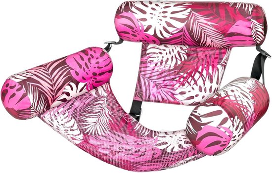 Opblaasbare lounge - Drijvende mat - Waterontspanning - Plantenpatroon design - 76 x 40.5 cm - Roze