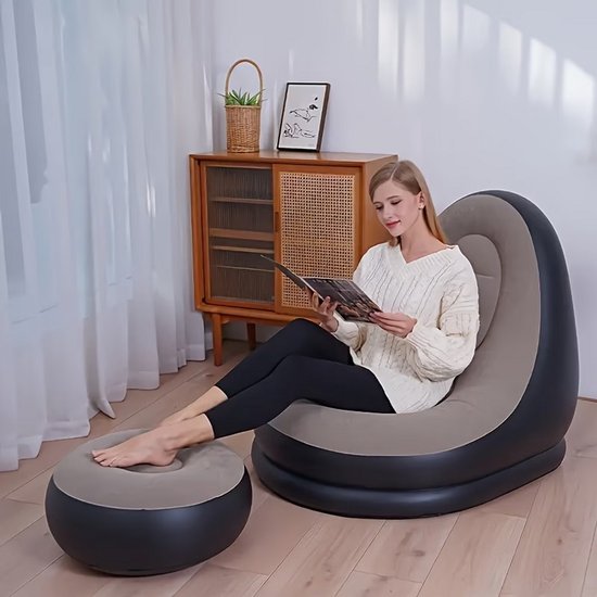 Opblaasbare Lounge Stoel met Voetenbank – Comfortabel Luchtsofa voor Thuis & Camping – Bruin
