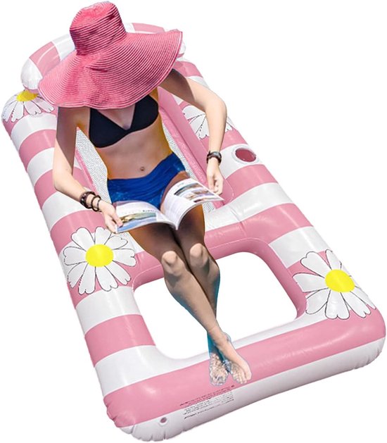 Opblaasbare Lounge Stoel - Zwemband Sofa - Ontspannen Water - Ergonomische Kussensteun - 154x82 Cm - Roze