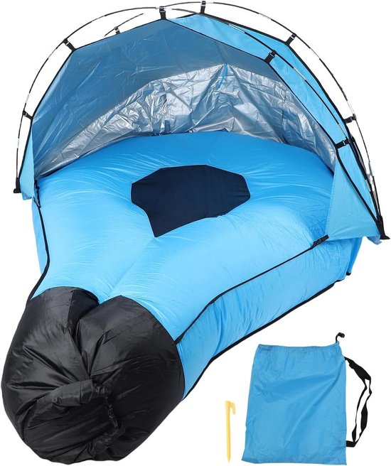 Opblaasbare Lounger - Luchtbank Strand - Buiten Ontspannen - Met Zonnescherm - 180 x 140 cm - Blauw