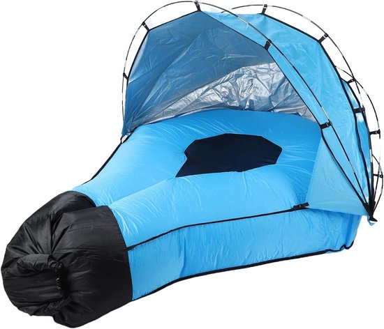 Opblaasbare Lounger - Luchtbank Strandbed - Buiten Ontspannen - Met Afneembaar Zonnescherm - 180 x 140 cm - Blauw