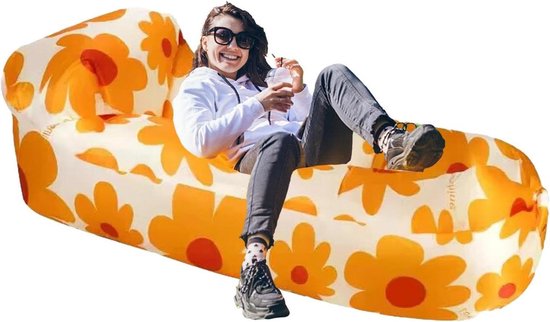 Opblaasbare Lounger - Luchtbank Zonnebed - Ontspannen Buiten - Snel Opblaasbaar - 240 x 70 cm - Zonnebloem Geel