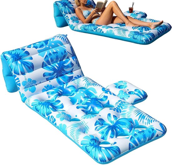 Opblaasbare Lounger - Waterstoel Drijver - Zomerse Ontspanning - Met Bekerhouder - 160x80cm - Blauw