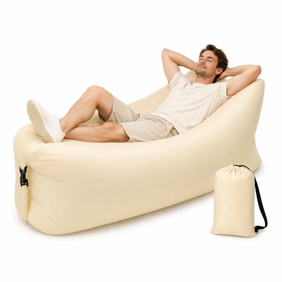 Opblaasbare Loungestoel - 150x70x60cm - Camping Bank - Crème - Lichtgewicht