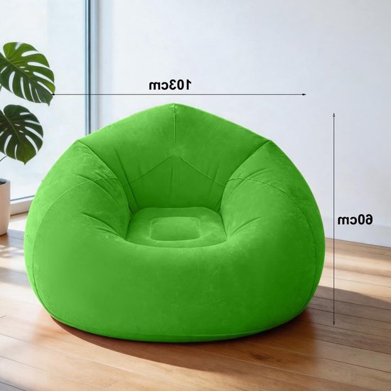 Opblaasbare luchtbank voor camping en tuin, comfortabele gamingstoel en ligstoel, wasbaar en stijlvol pluche voor binnen en buitengebruik (groen)