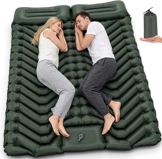 Opblaasbare Mat - Kampeerluchtbed - Comfortabel Kamperen - Geïntegreerde Voetpomp - 196x134cm - Groen