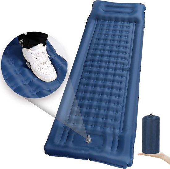 opblaasbare mat voor camping, zelfopblazend, outdoor, dik, waterdicht, zelfopblaasbaar, luchtbed met kussen, opvouwbaar, isolatiemat voor wandelen, reizen, strand, tent (blauw2) van Merkloos