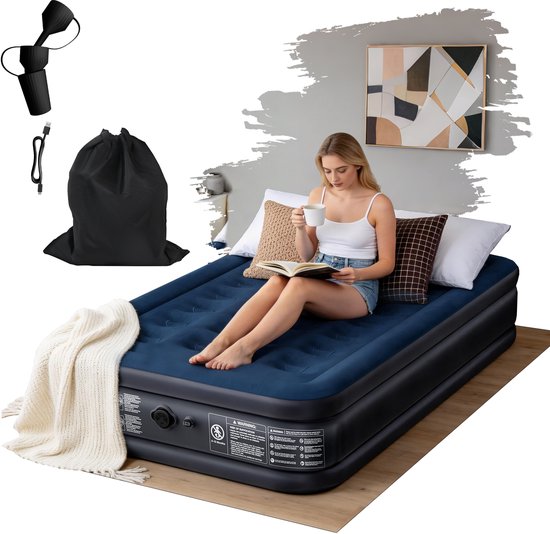 Opblaasbare Matras - Luchtbed met Ingebouwde Elektrische Pomp - 21 Gaten Luchtkussenstructuur - Draagvermogen 150kg - Zelfopblazende Luchtmatras - Voor Reizen, Camping en Gastenkamer - 190×99×38cm - NAIZY