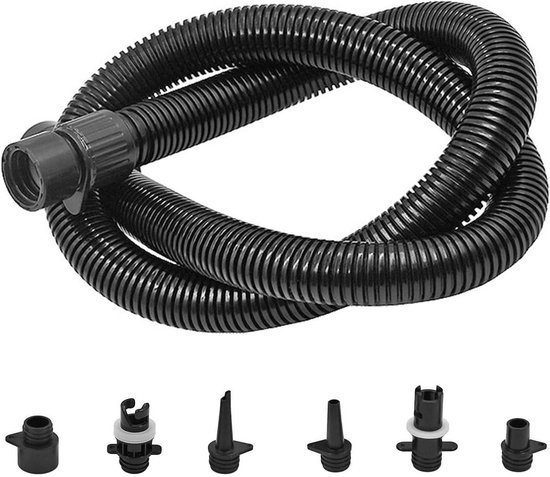 Opblaasbare Pomp Adapter - Lucht Pomp Slang Set - Watersport Uitrusting - 6 Ventiel Nozzles - 100cm Slang - Zwart van Merkloos