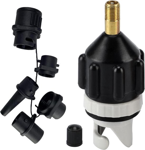 Opblaasbare Pomp Adapter - Luchtventiel Set - Watersport Uitrusting - Universele Compatibiliteit - 18.9 x 11.2 x 3.4 cm - Zwart van Merkloos