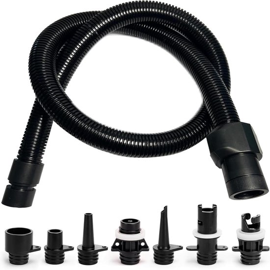 Opblaasbare pomp adapter - Ventiel adapter - Watersport accessoires - Zeven mondstukken - 8 stuks - Zwart