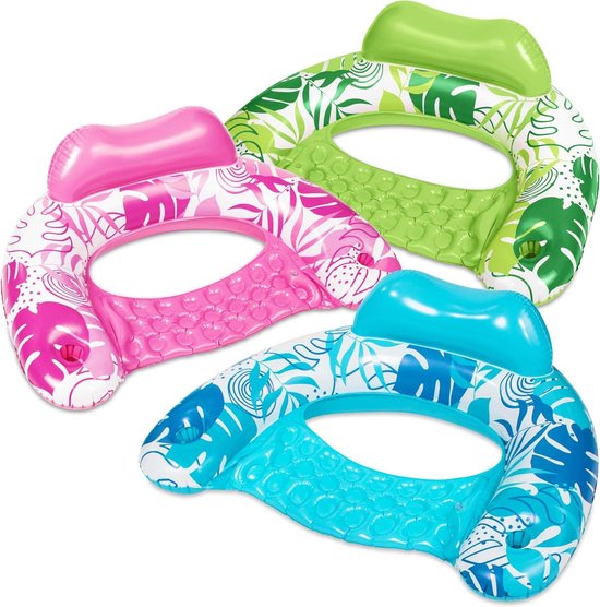 Opblaasbare Pool Stoel - Luchtbed Zwembad - Ontspannen in Water - Met Luifel - 3 Packs 35x49 inch